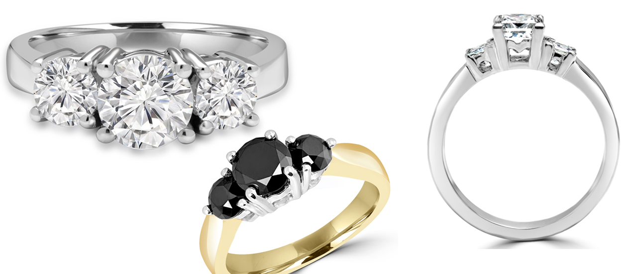 Three-stone diamond engagement rings