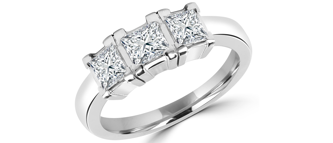 Three stone princess cut engagement ring