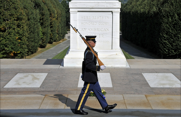 Soldier proudly guards national memorial.